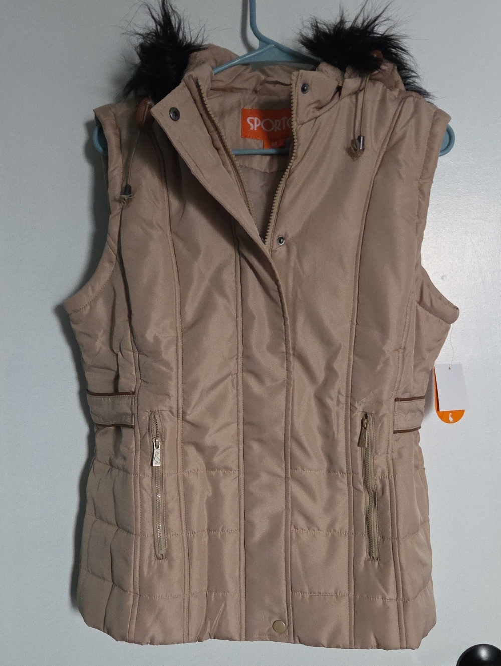 Sporto Quilted Hooded Vest Jacket in Tan Women MEDIUM-Fall/Spring NEW